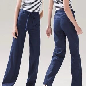 White House Black Market Linen Wide Leg Officer Blue Sz 10 NWT Coastal